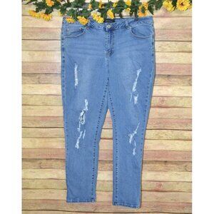 Ashley Stewart Ladies 18 Distressed Studded Skinny Blue Jeans Light Wash Stretch